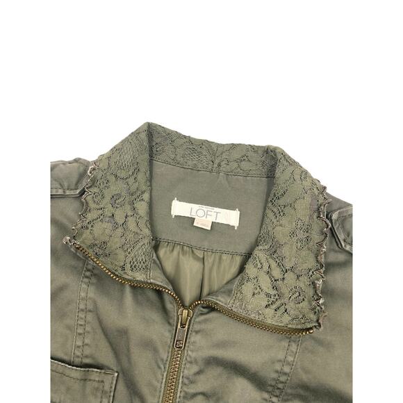 Ann Taylor LOFT Womens Green Y2K Crochet Lace Military Field Jacket Sz S - Picture 5 of 11